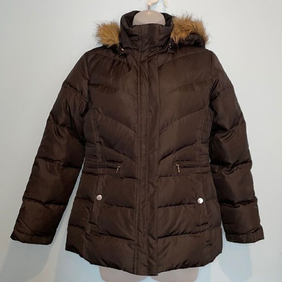 Larry Levine Down Faux Fur Hooded Puffer Jacket - Picture 1 of 11